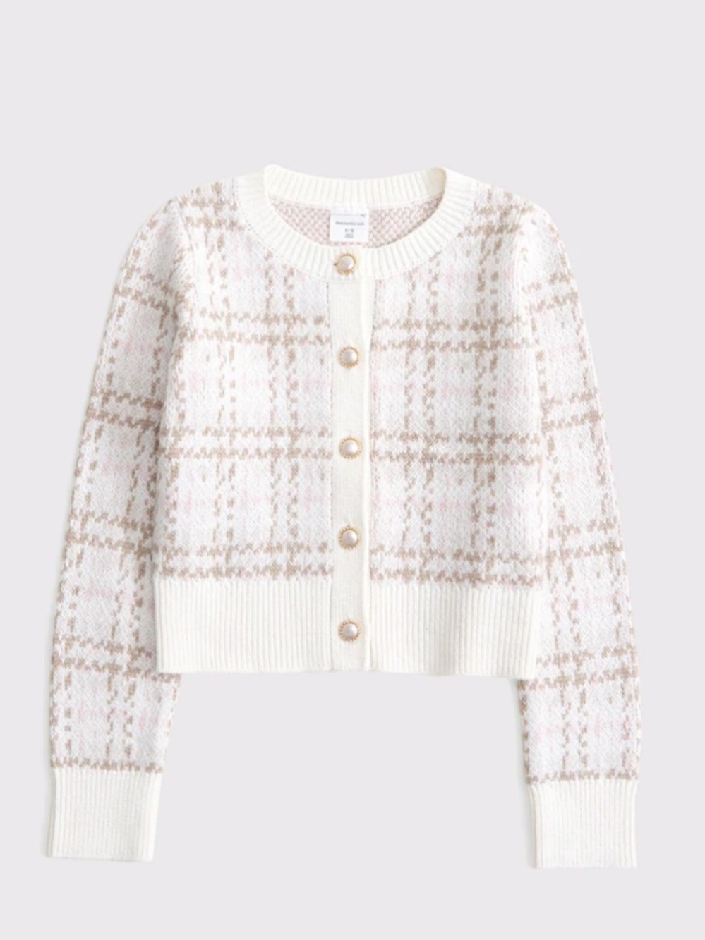 ABERCROMBIE KIDS CARDIGAN PEARL AND GOLD BUTTONS TAN PINK CREAM GIRLS SZ 7/8